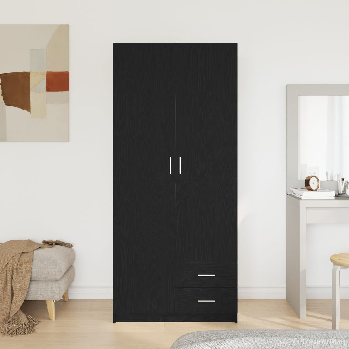 Black Oak Wardrobe 80X52X180 Cm Made Of Engineered Wood