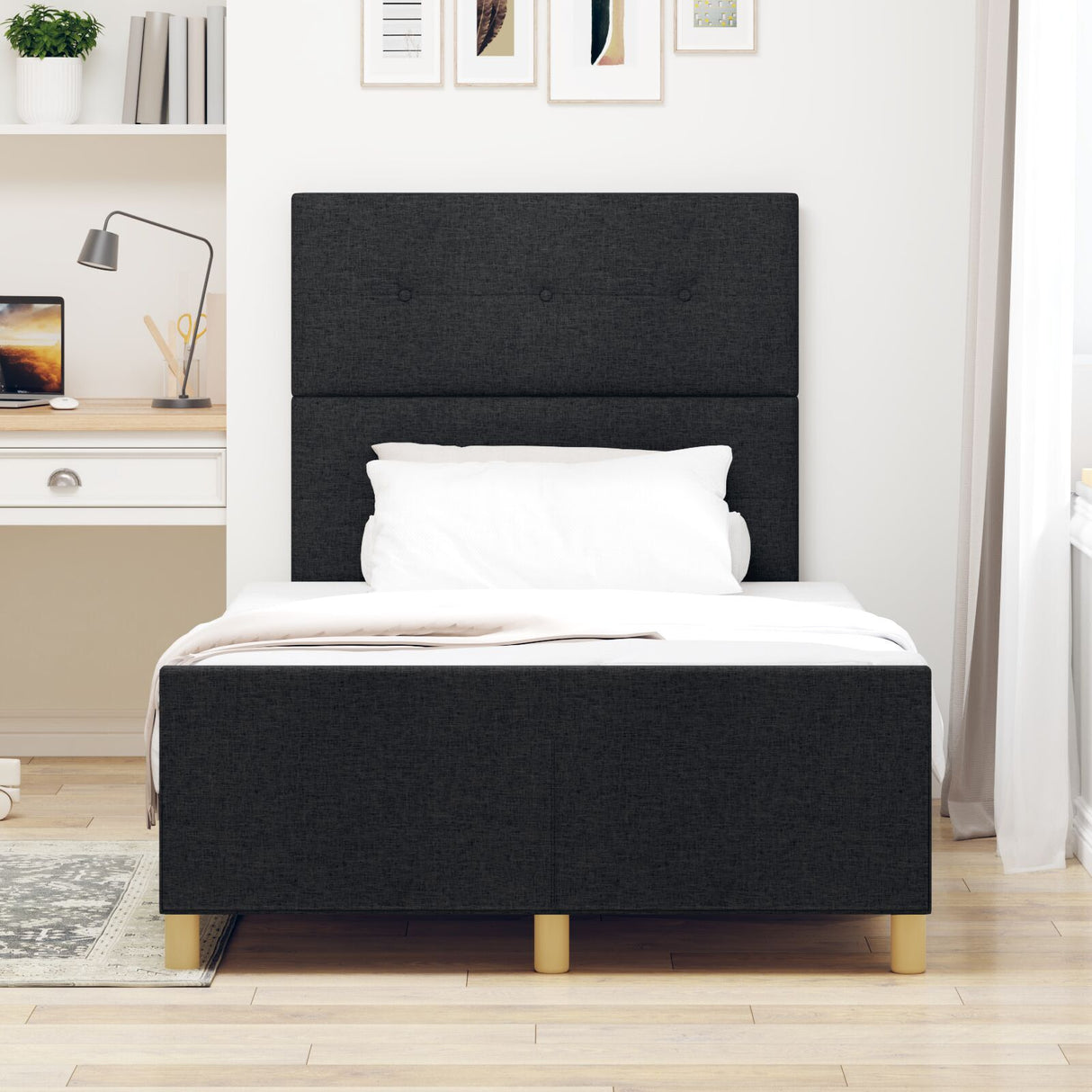 Bed Frame Black 120X200 Cm Fabric