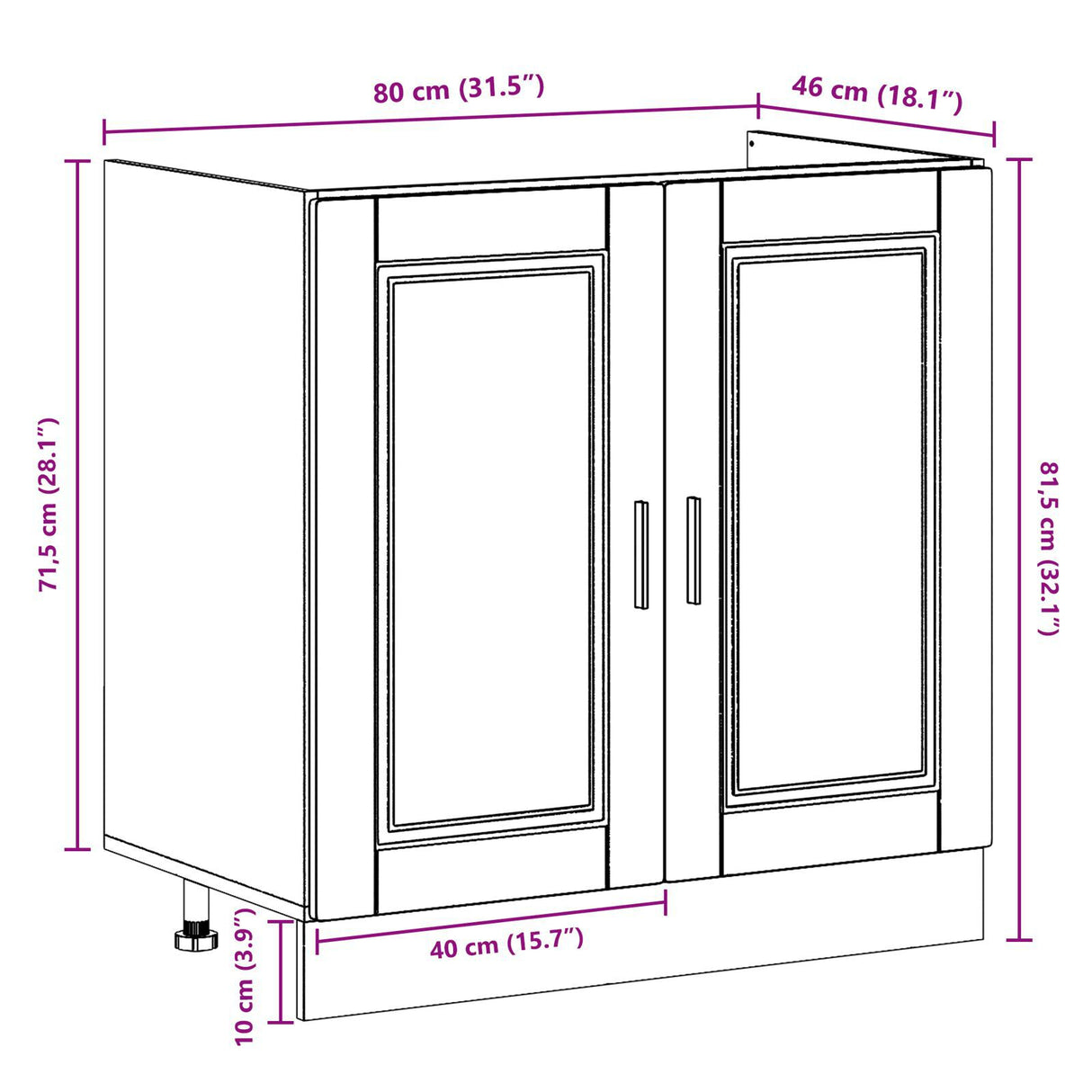 Sink Base Cabinet "Porto" With Sink High Gloss White 80X46X84,5 Cm Engineered Wood