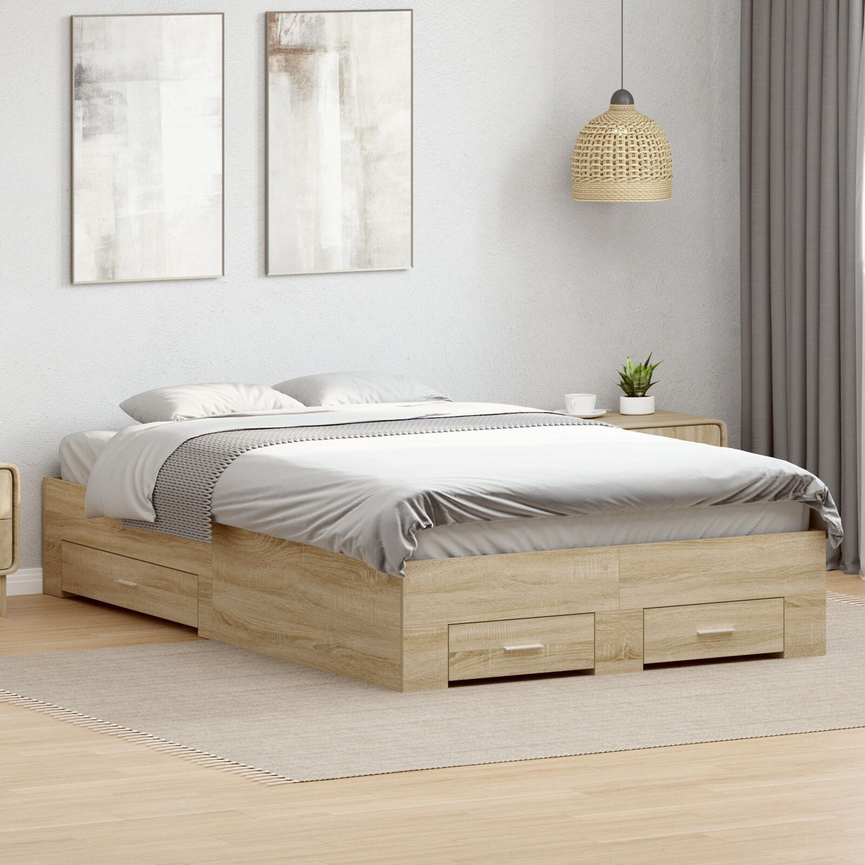 Bed Frame Without Mattress With Drawers Double Engineered Wood