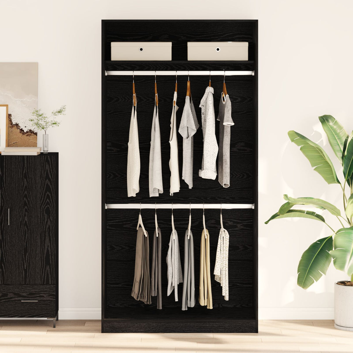 Black Oak Wardrobe - 100X50X200 Cm, Made Of Engineered Wood