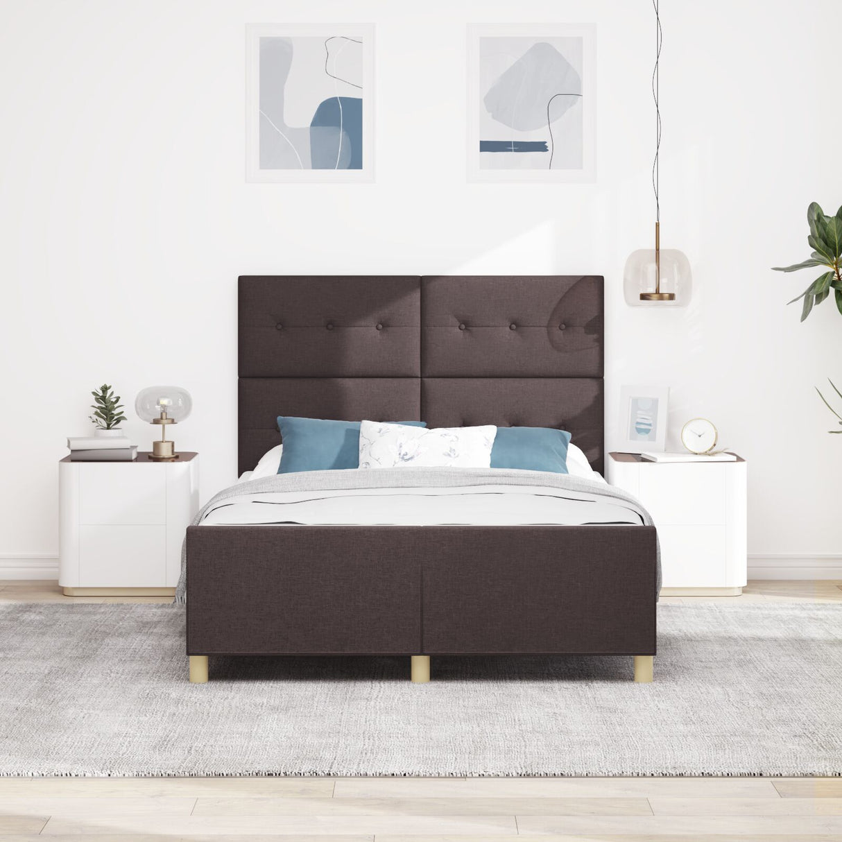 Bed Frame Dark Brown 160X200 Cm Fabric
