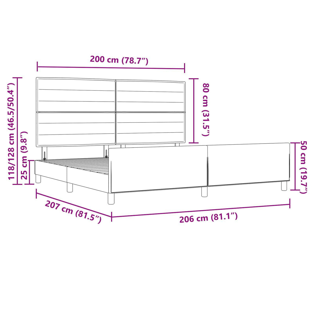 Bed Frame Dark Brown 200X200 Cm Fabric