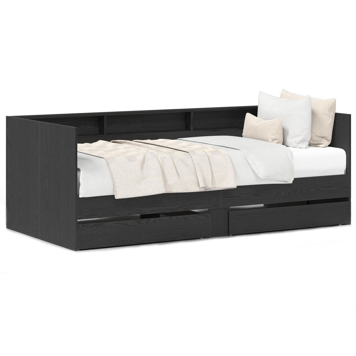 Day Bed With Drawers Concrete Grey 90X200 Cm Engineered Wood