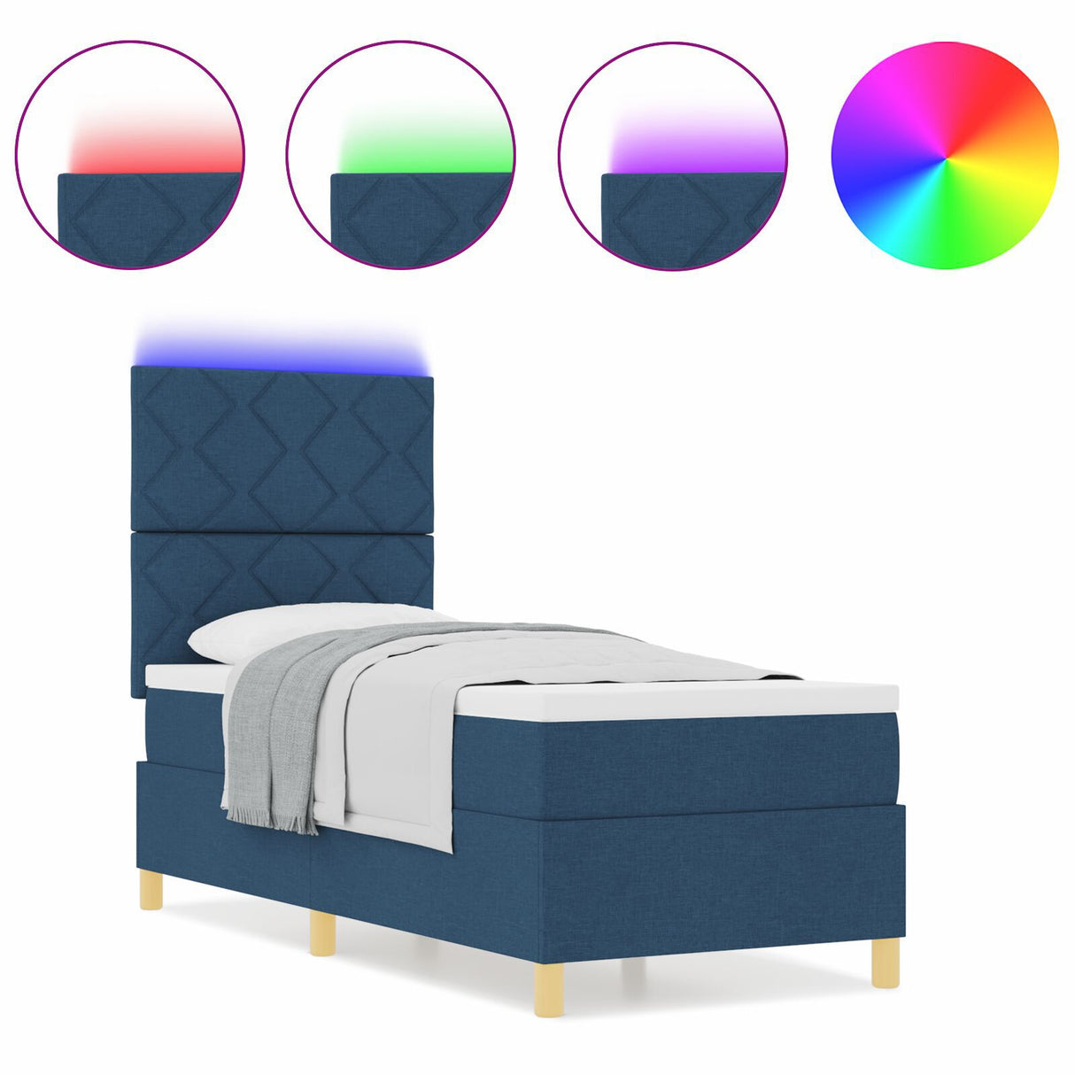 Box Spring Bed With Mattress & Led Blue 80X200 Cm Fabric