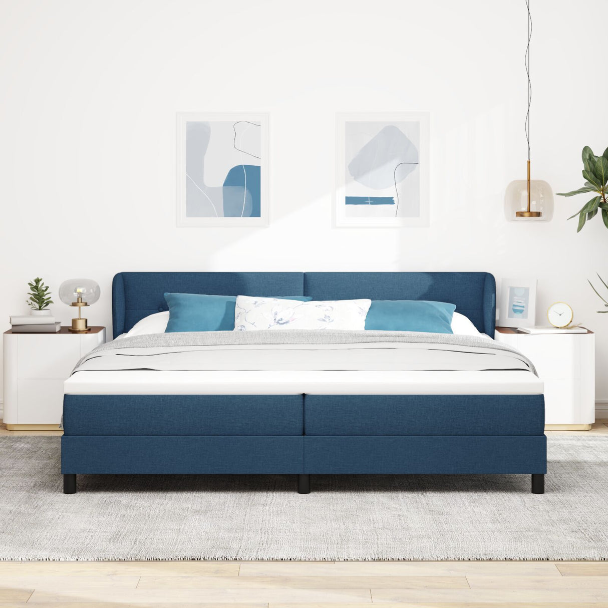 Box Spring Bed With Mattress Blue 200X200 Cm Fabric