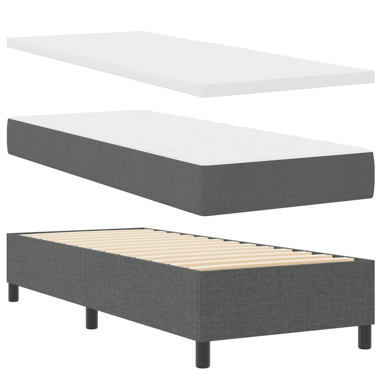 Box Spring Bed With Mattress & Led Dark Grey 90X190 Cm Fabric