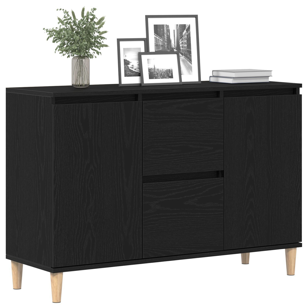 Black Oak Sideboard - 101X35X60 Cm - Made Of Engineered Wood