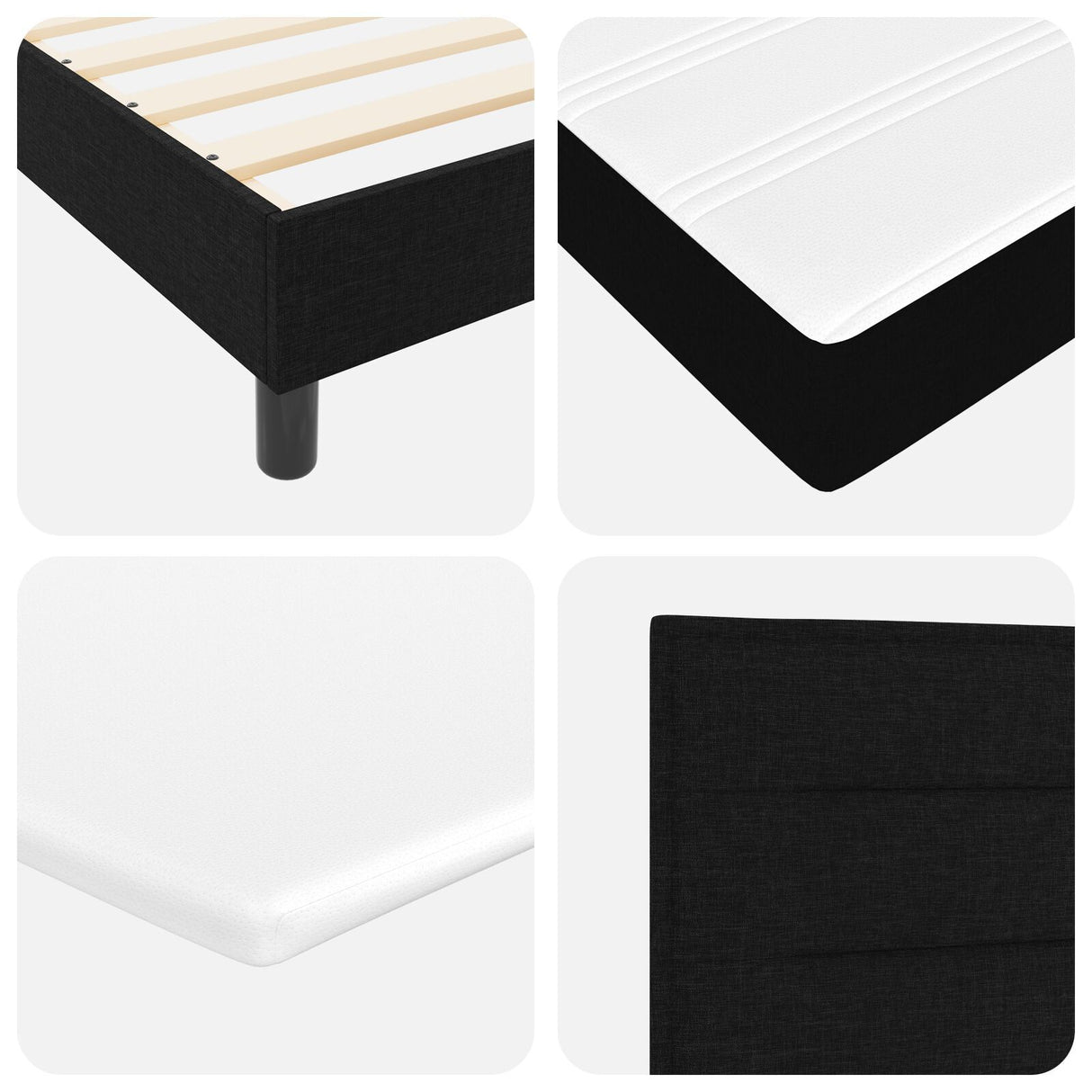 Box Spring Bed With Mattress & Led Black 120X190 Cm Fabric