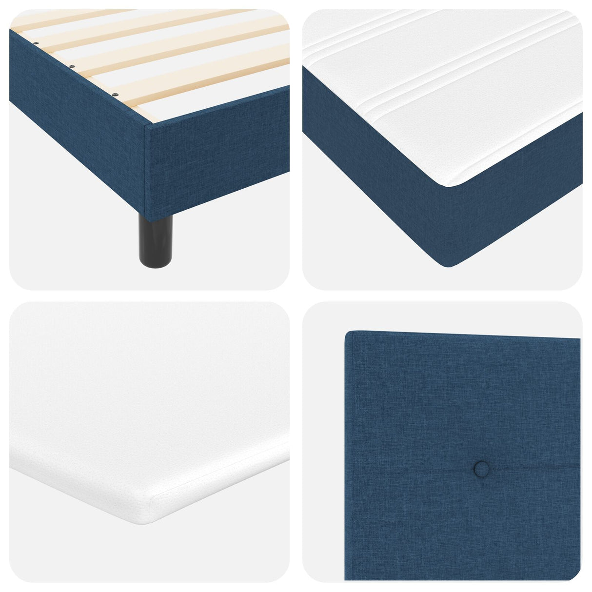 Box Spring Bed With Mattress Blue 200X200 Cm Fabric, Headboard Button Tufted Blue 200 Cm Fabric