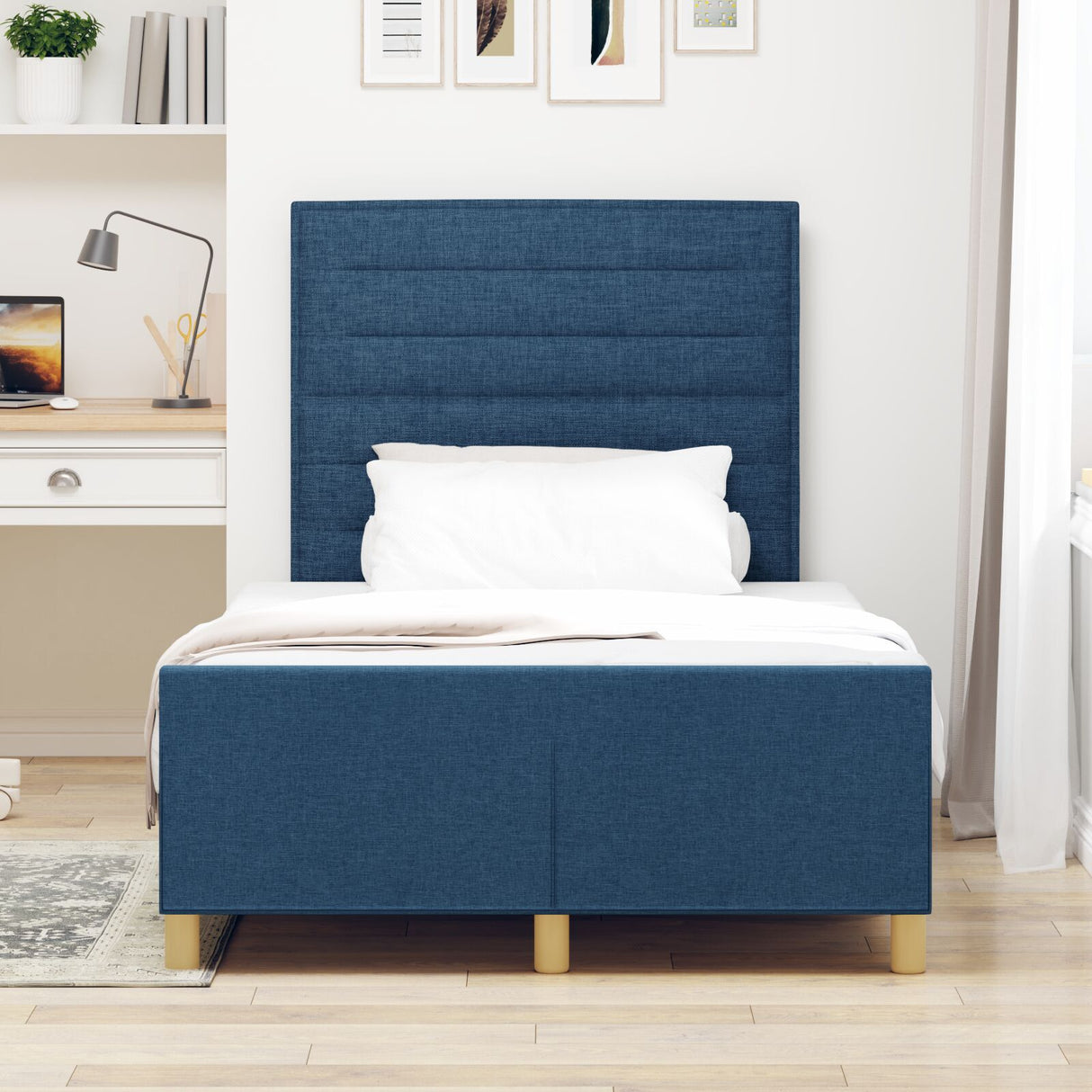 Blue Fabric Bed Frame 120X200 Cm