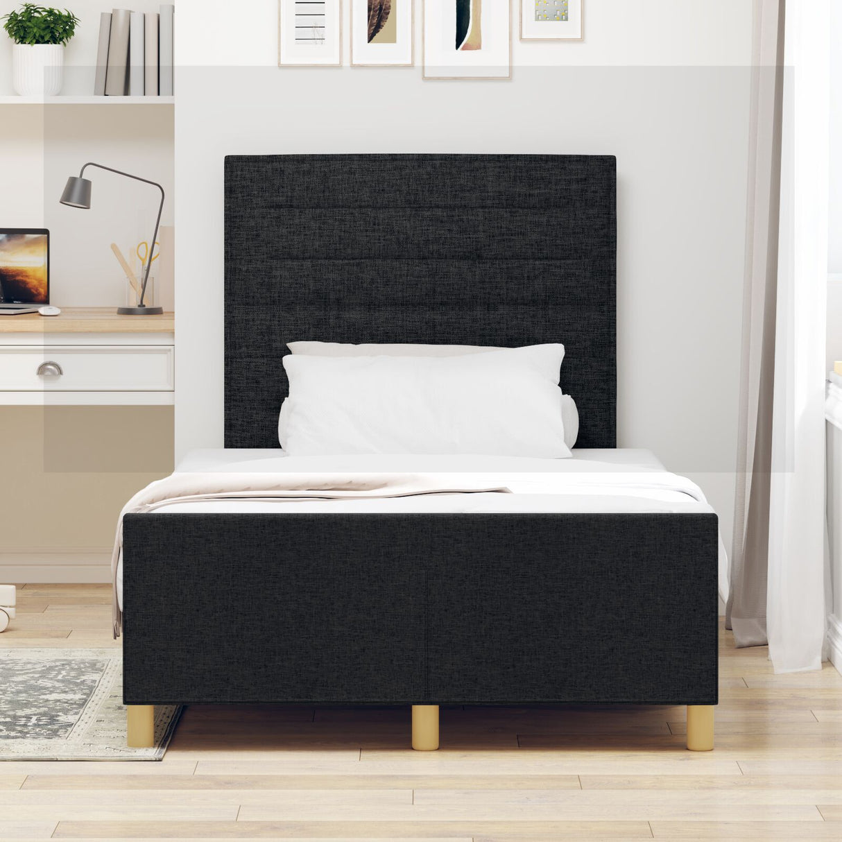 Black Fabric Bed Frame 120X200 Cm