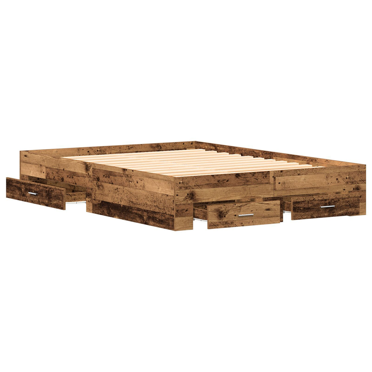 Bed Frame With Drawers Old Wood Engineered Wood 160 X 200 Cm