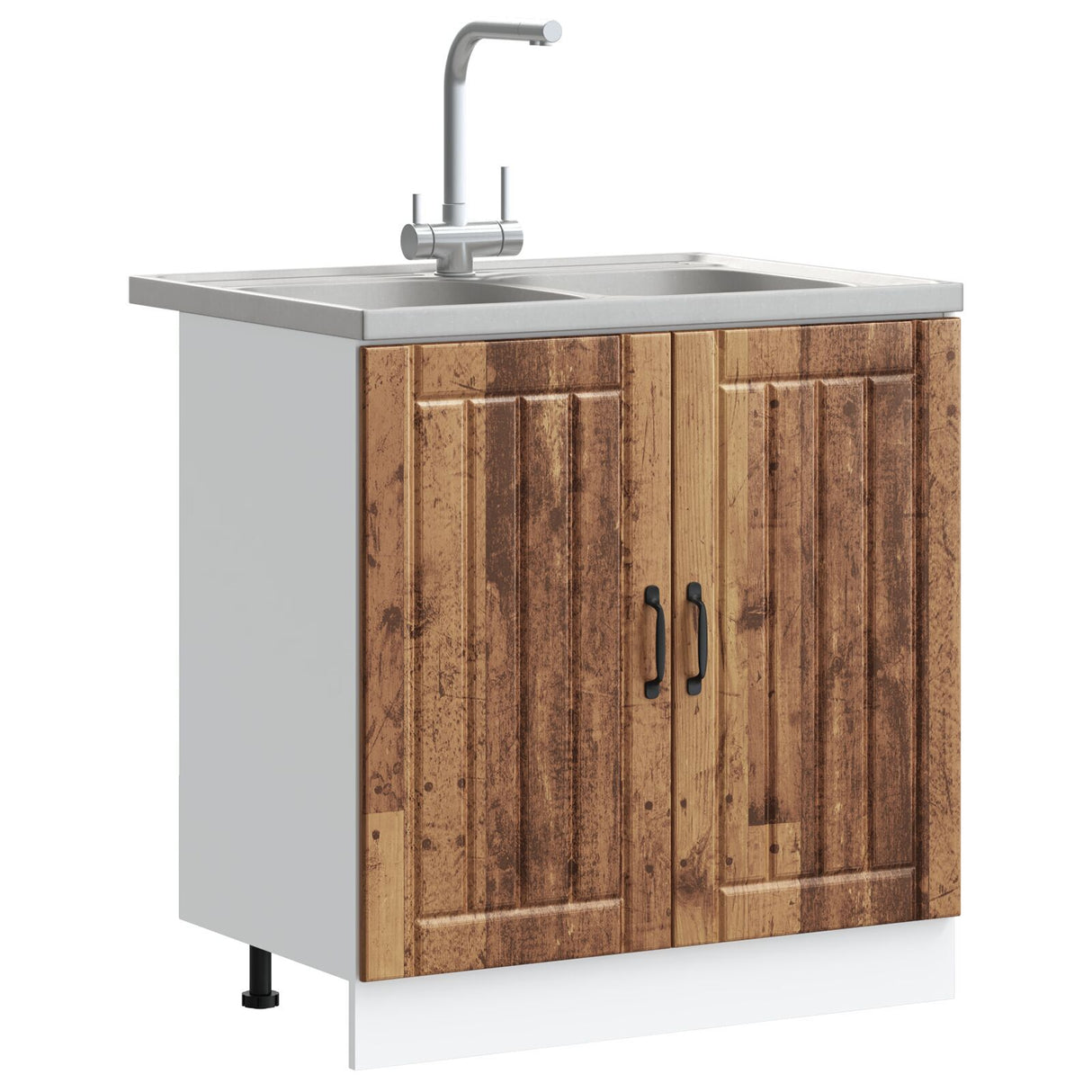 Kitchen Cabinet 'Lucca'with Double Basins - Old Wood, Engineered Wood