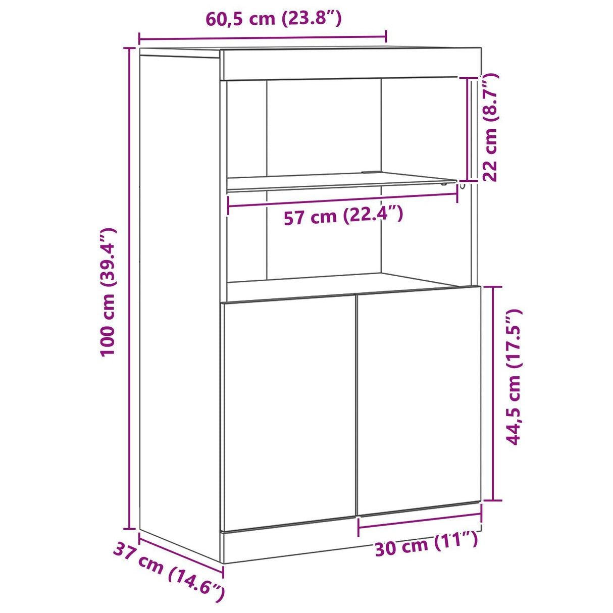 Sideboard With Led Lights Old Wood 60X37X100 Cm