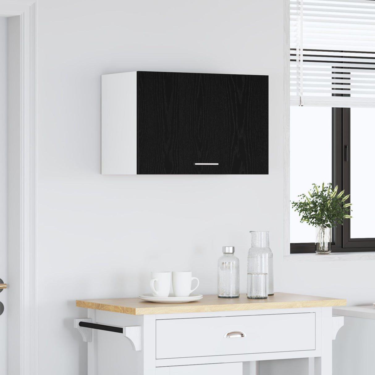 Hanging Cabinet In Black Oak - 60X31X60 Cm, Made From Engineered Wood