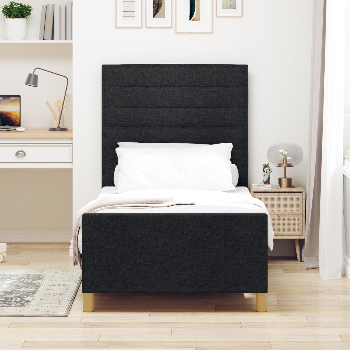 Black Fabric Bed Frame 90X190 Cm