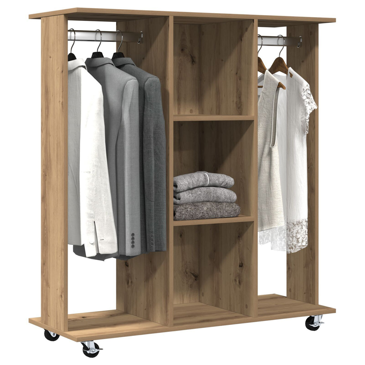 Wardrobe With Wheels Artisan Oak 102X38X110 Cm Engineered Wood