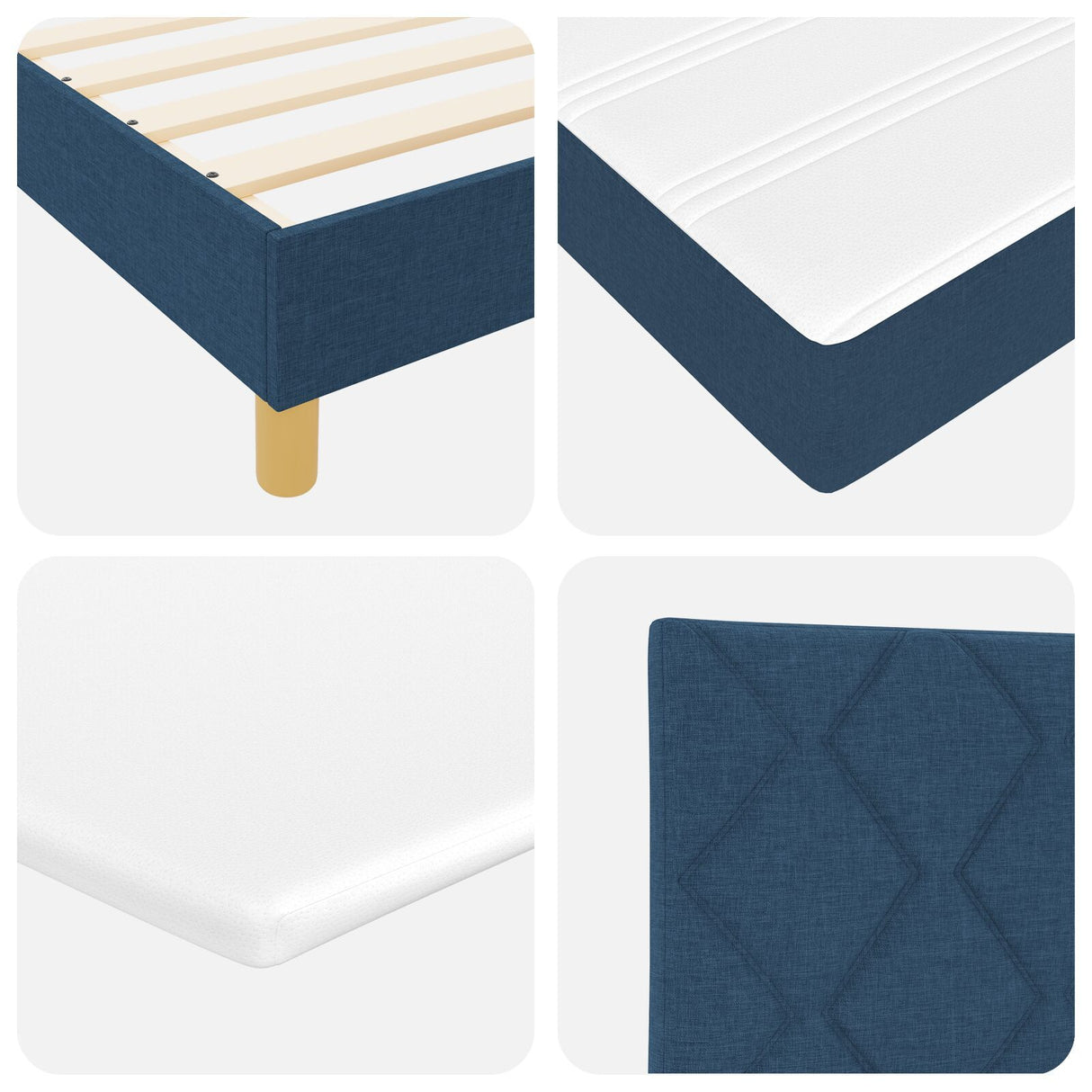 Box Spring Bed With Mattress Blue 180X200 Cm Fabric, Headboard Button Tufted Blue 180 Cm Fabric