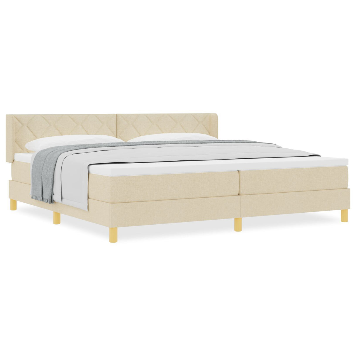 Box Spring Bed With Mattress Cream 200X200 Cm Fabric, Headboard Diamond Blocks Design Cream 200 Cm Fabric