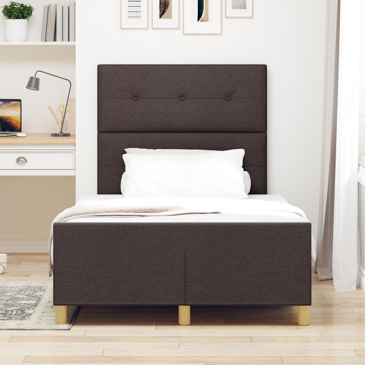 Bed Frame Dark Brown 120X200 Cm Fabric