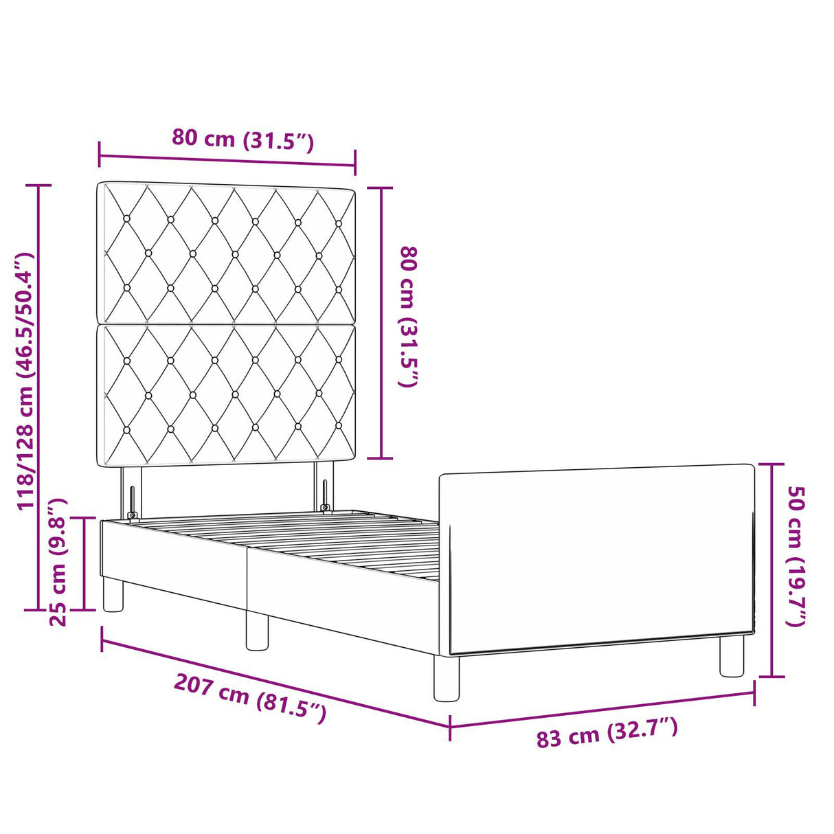 Light Grey Velvet Bed Frame 80X200 Cm