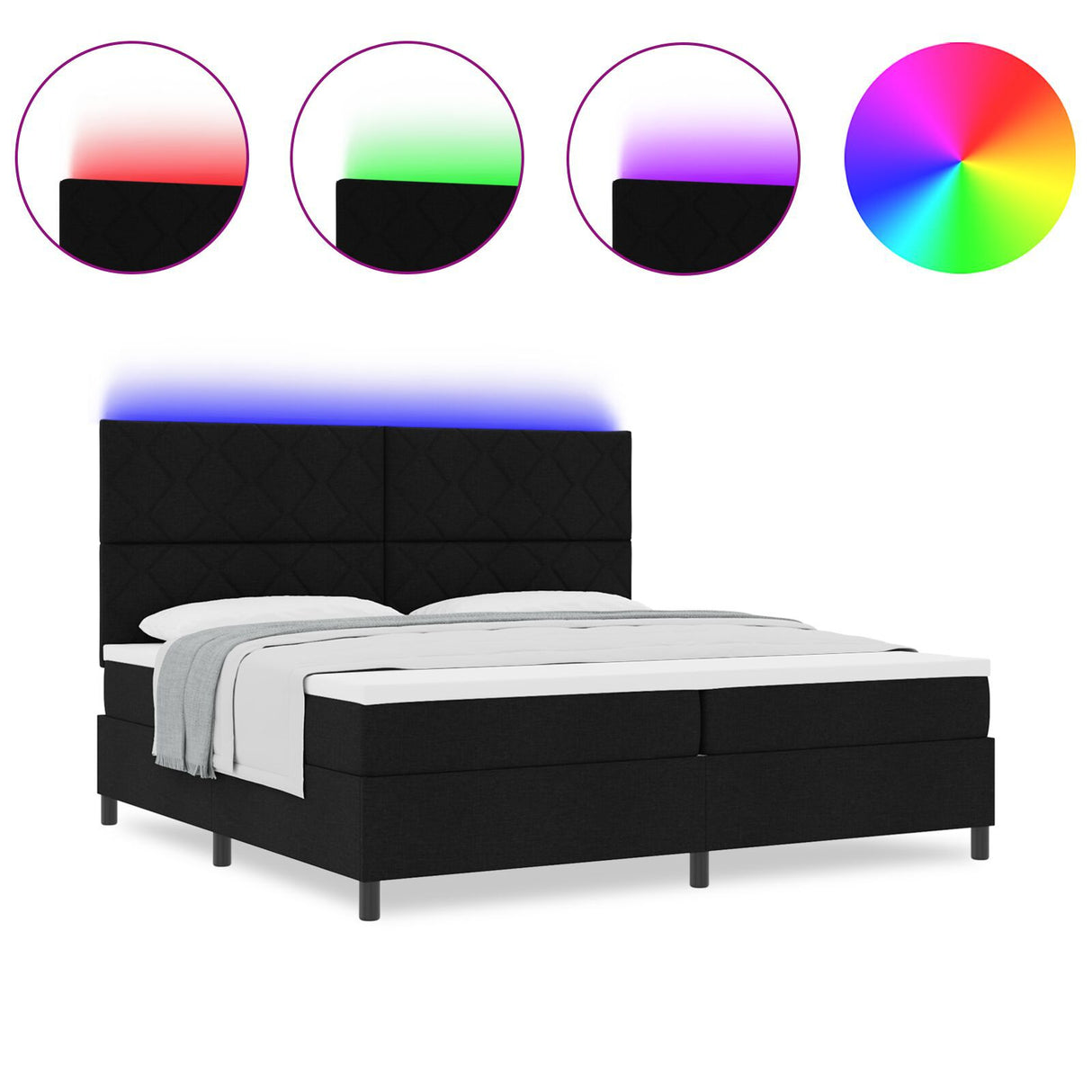 Box Spring Bed With Mattress & Led Black 200X200 Cm Fabric