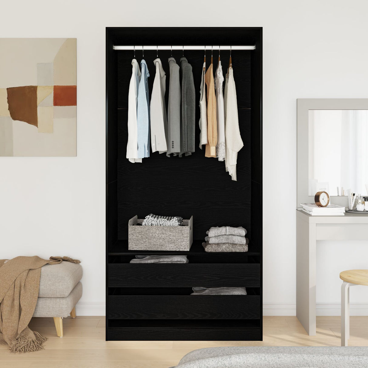 Black Oak Wardrobe - 100X50X200 Cm - Made From Engineered Wood