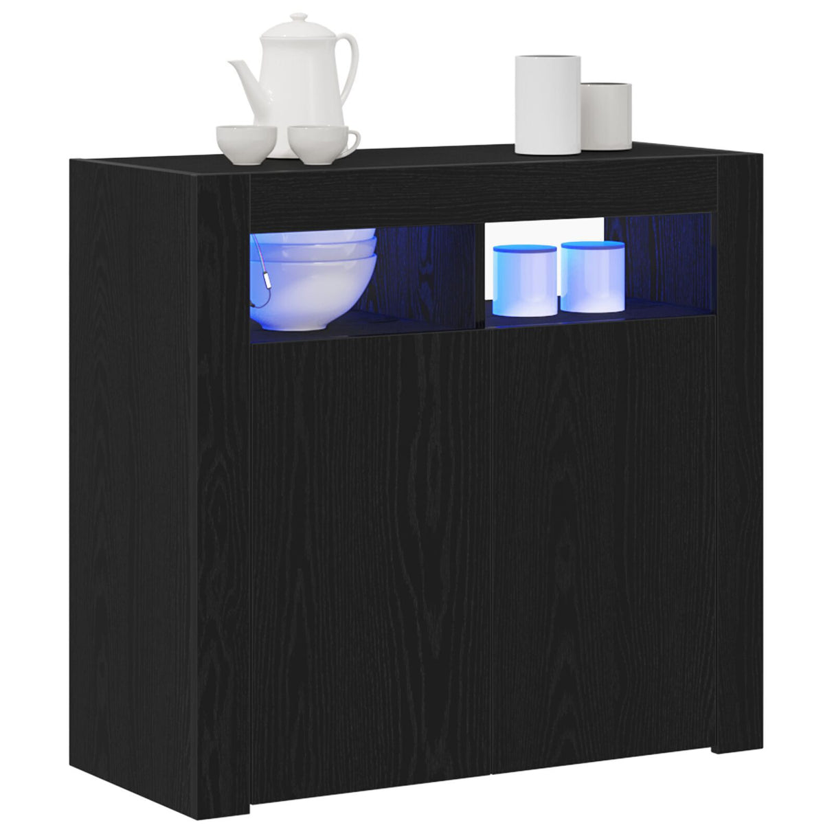 Sideboard With Led Lights - Black Oak - 80X35X75 Cm - Engineered Wood
