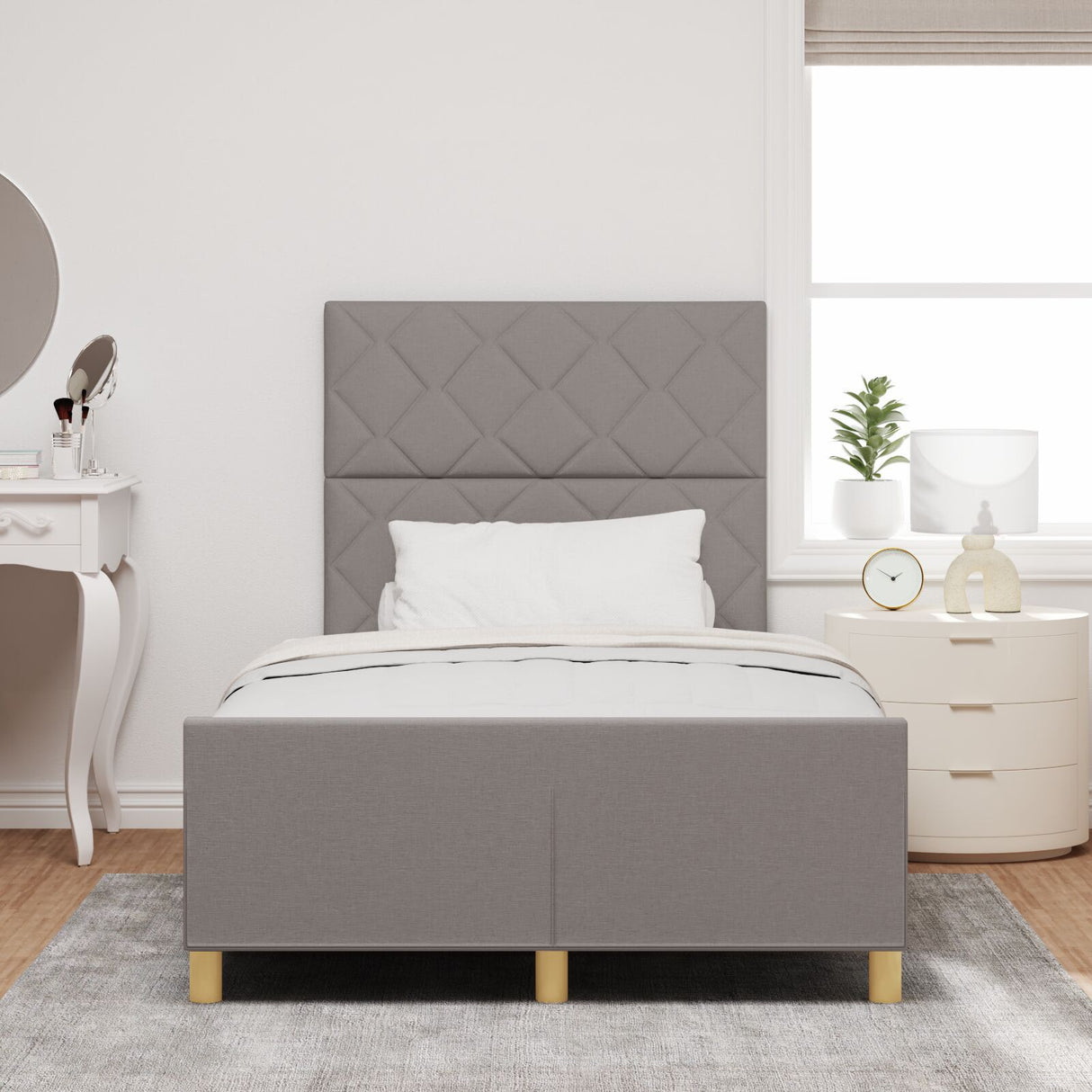 Bed Frame In Taupe, 120X200 Cm, Fabric