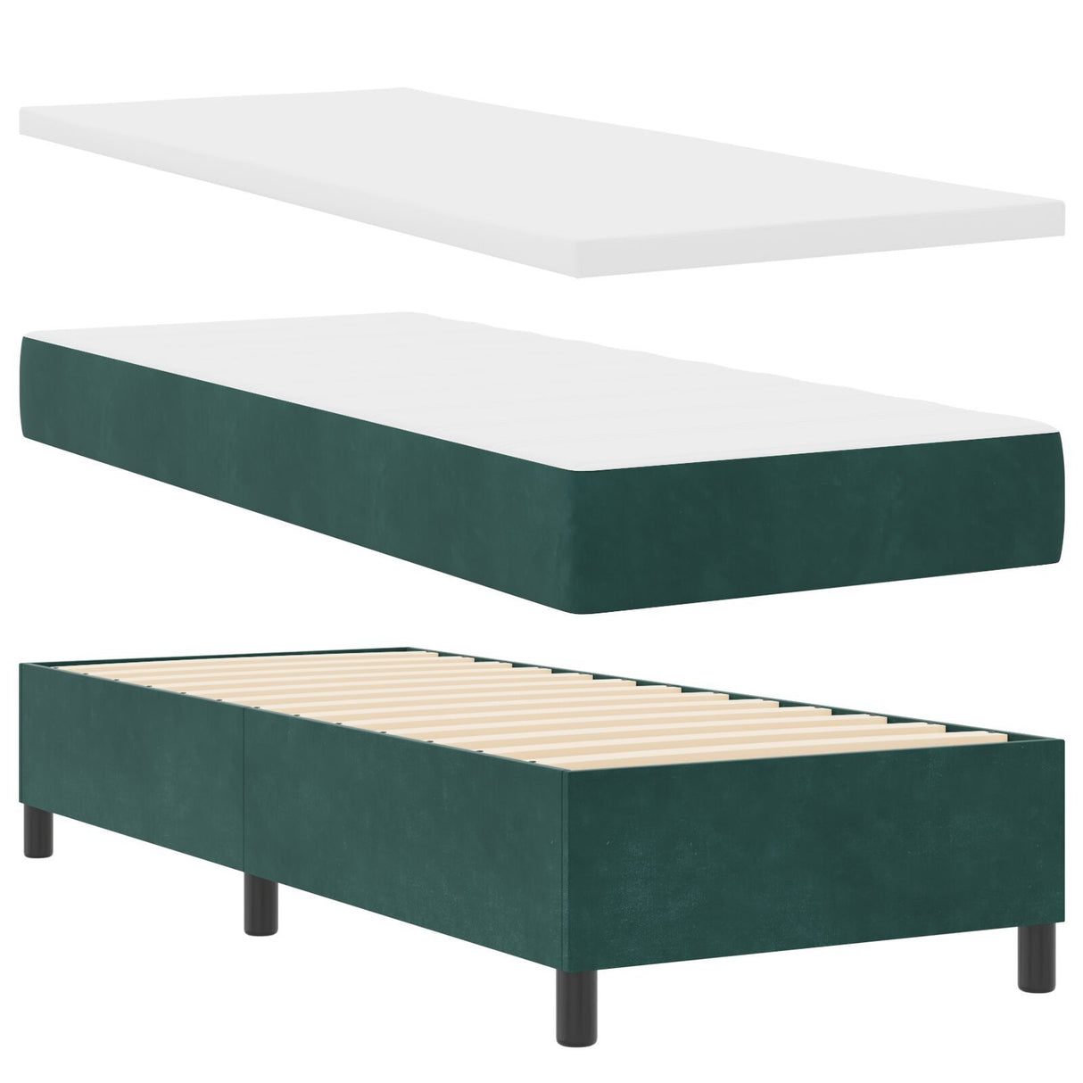 Box Spring Bed With Mattress & Bench Dark Green 80X200 Cm Velvet