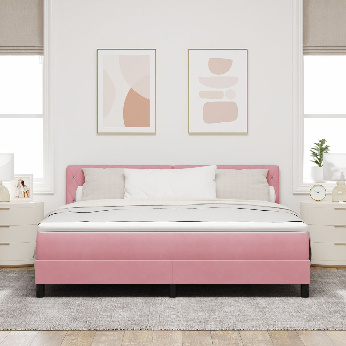 Box Spring Bed With Mattress & Led Pink 180X200 Cm Velvet