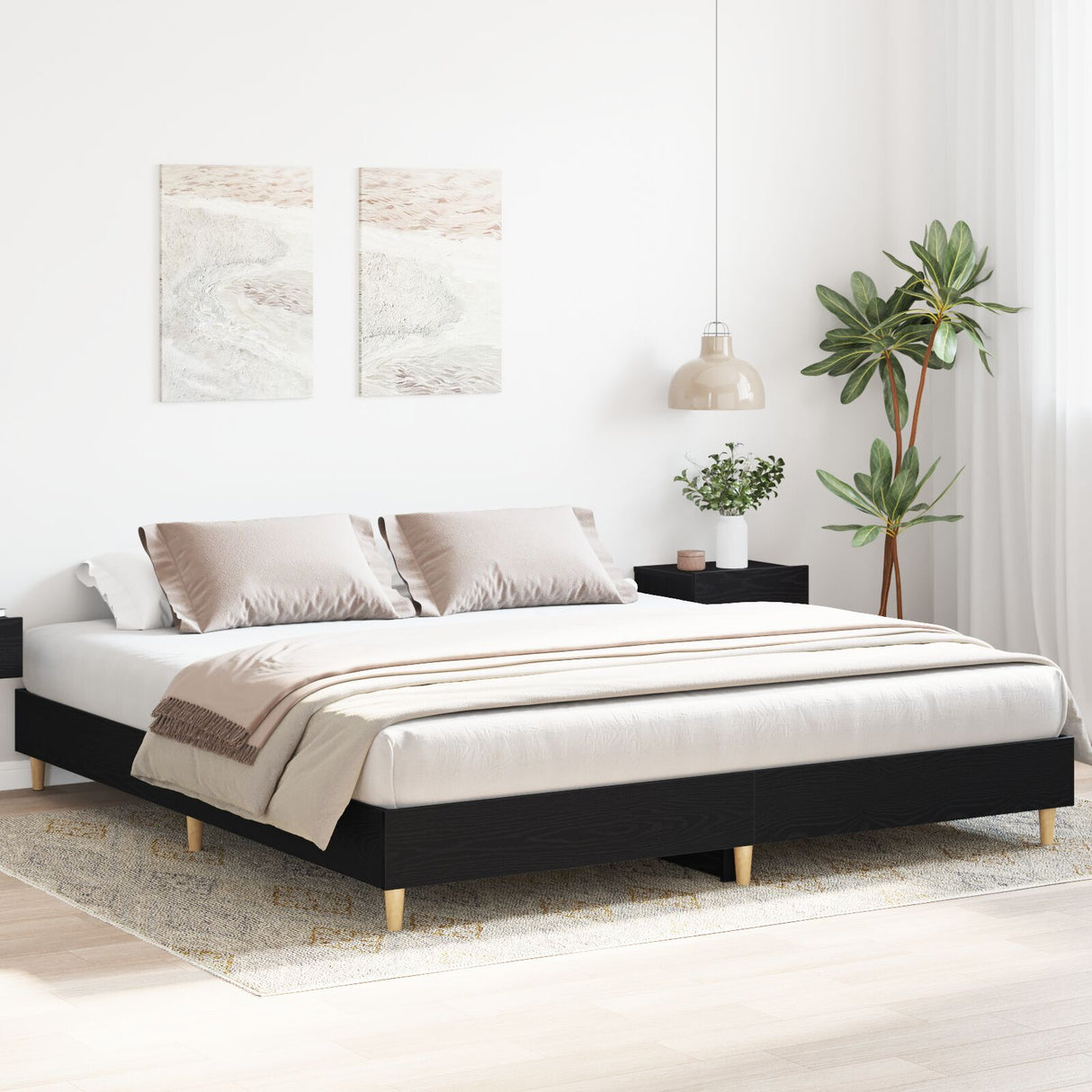 Bed Frame Black Oak 180X200 Cm Engineered Wood