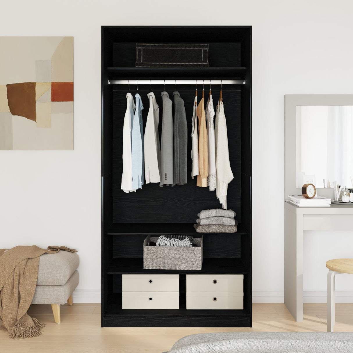 Black Oak Wardrobe 100X50X200 Cm - Made Of Engineered Wood