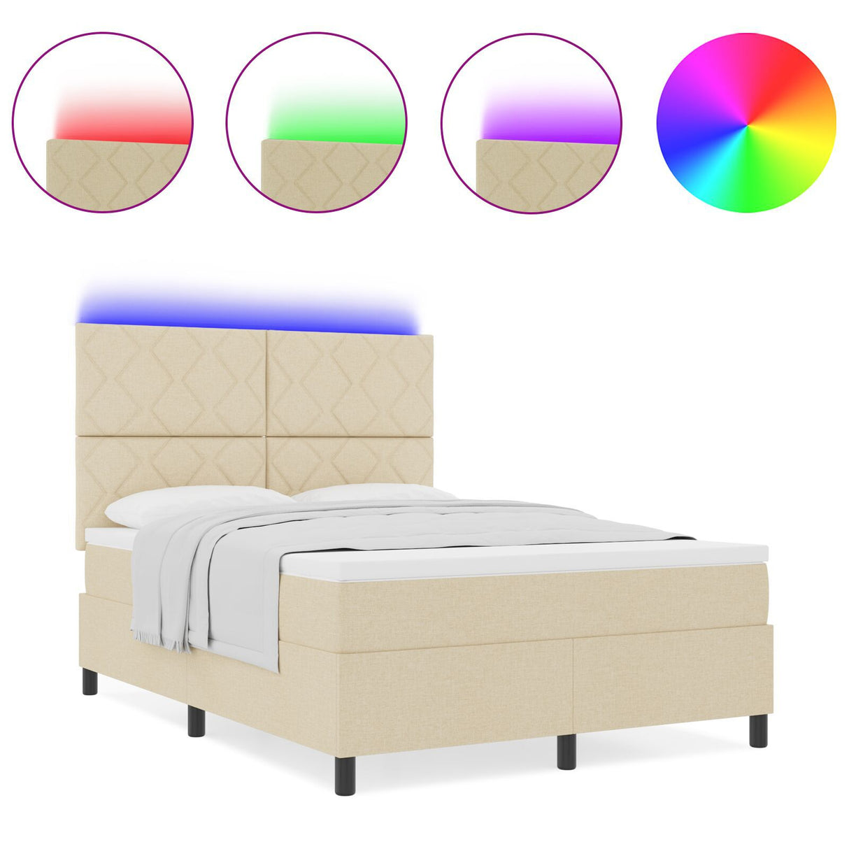 Box Spring Bed With Mattress & Led Cream 140X200 Cm Fabric