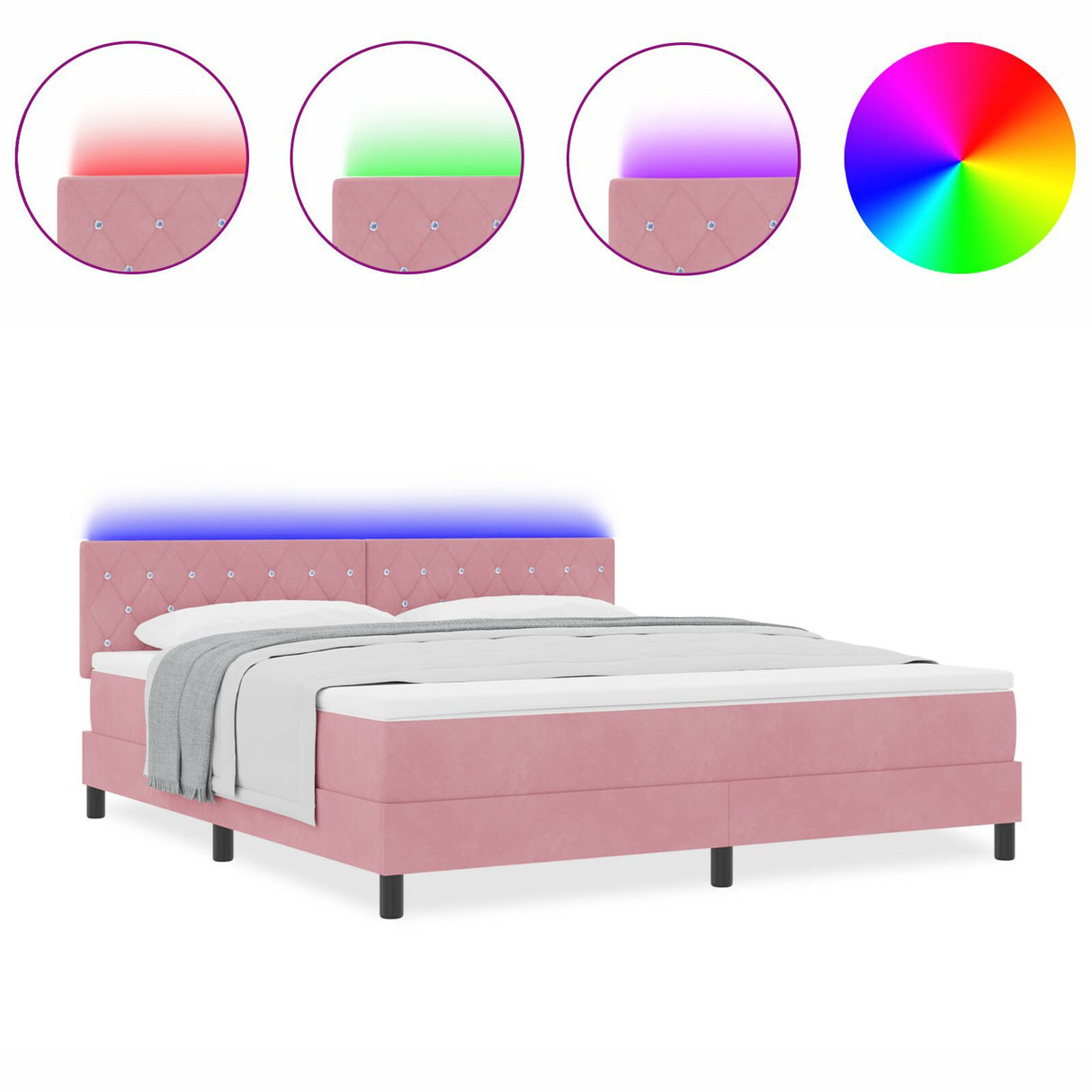 Box Spring Bed With Mattress & Led Pink 180X200 Cm Velvet