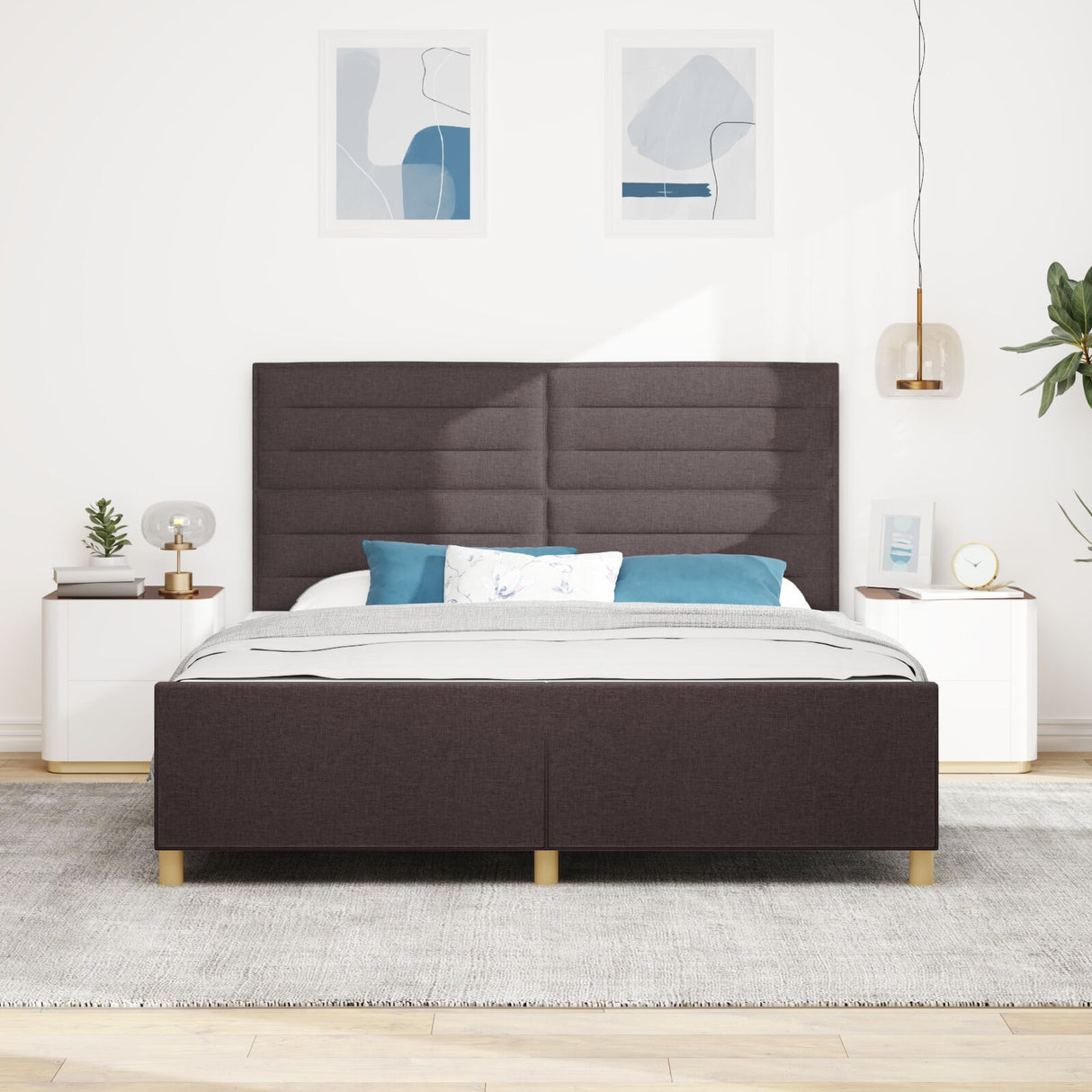 Bed Frame Dark Brown 180X200 Cm Fabric