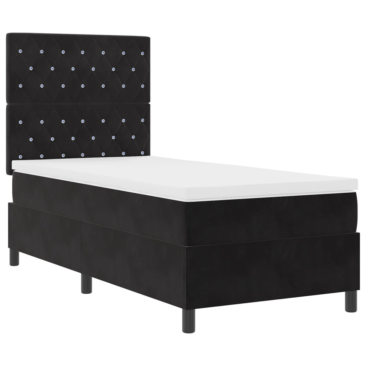 Box Spring Bed With Mattress & Led Black 100X200 Cm Velvet