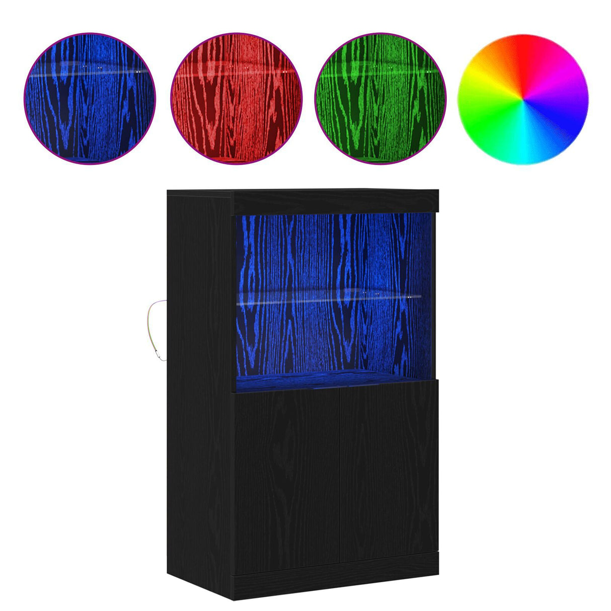 Sideboard With Led Lights Black Oak 60X37X100 Cm