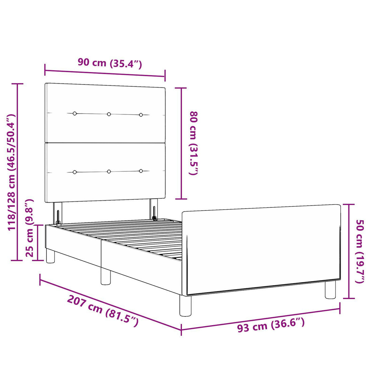 Cream Bed Frame 90X200 Cm Fabric