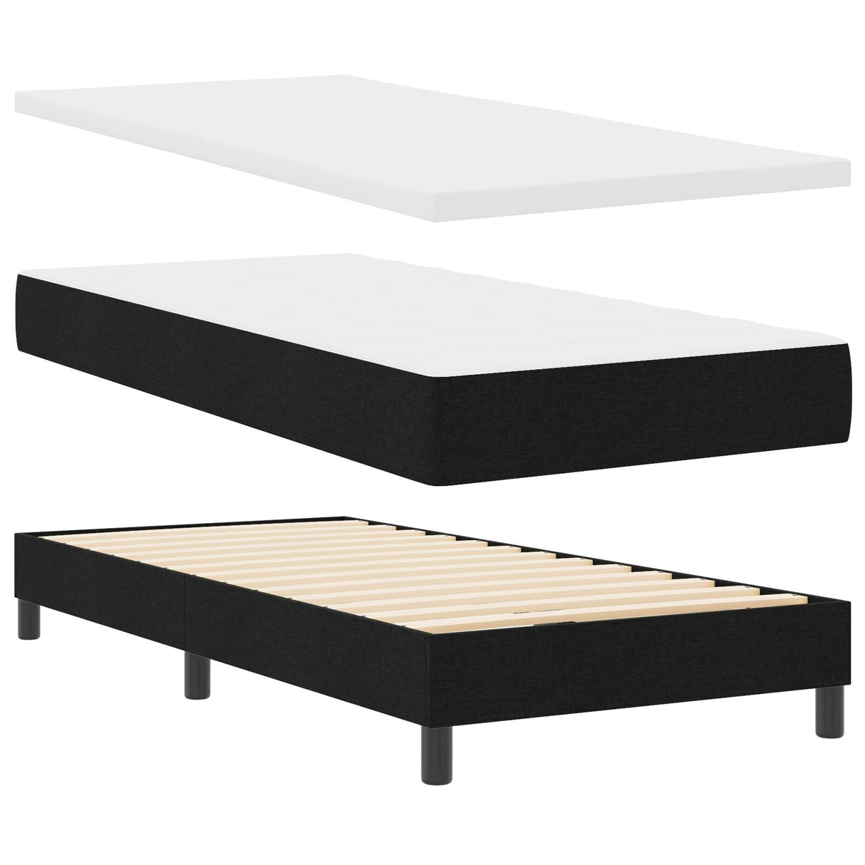 Box Spring Bed With Mattress & Led Black 90X200 Cm Fabric
