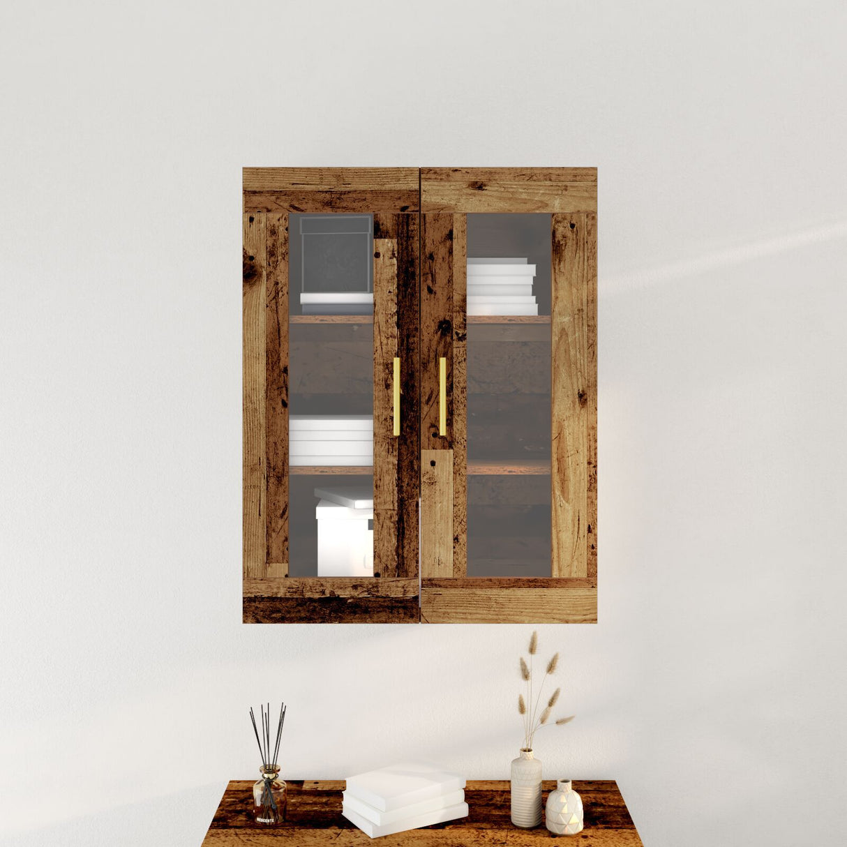 Wall-Mounted Cabinet With Glass Doors Old Wood 69,5X34X90 Cm