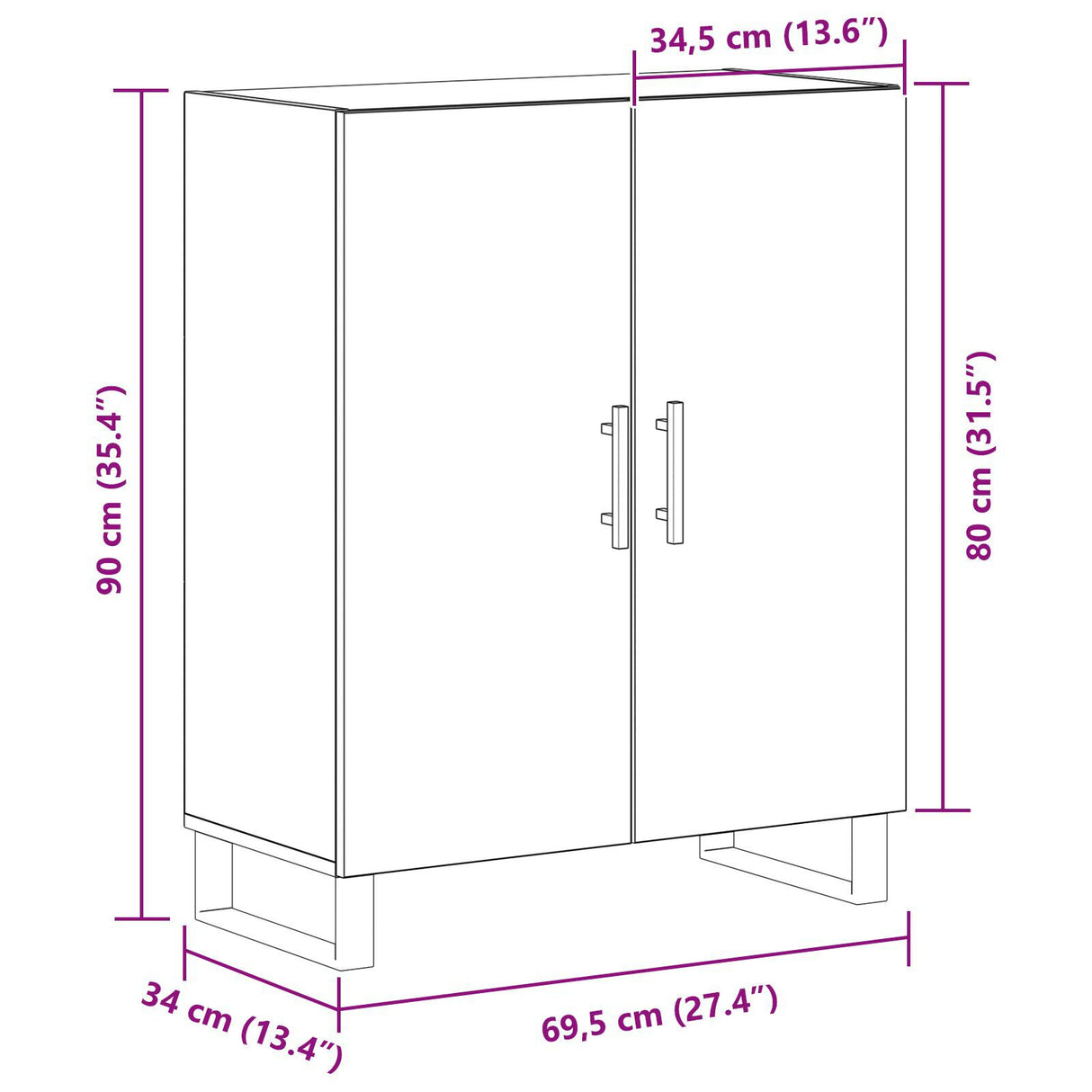 Sideboard Black Oak 69,5X34X90 Cm Engineered Wood