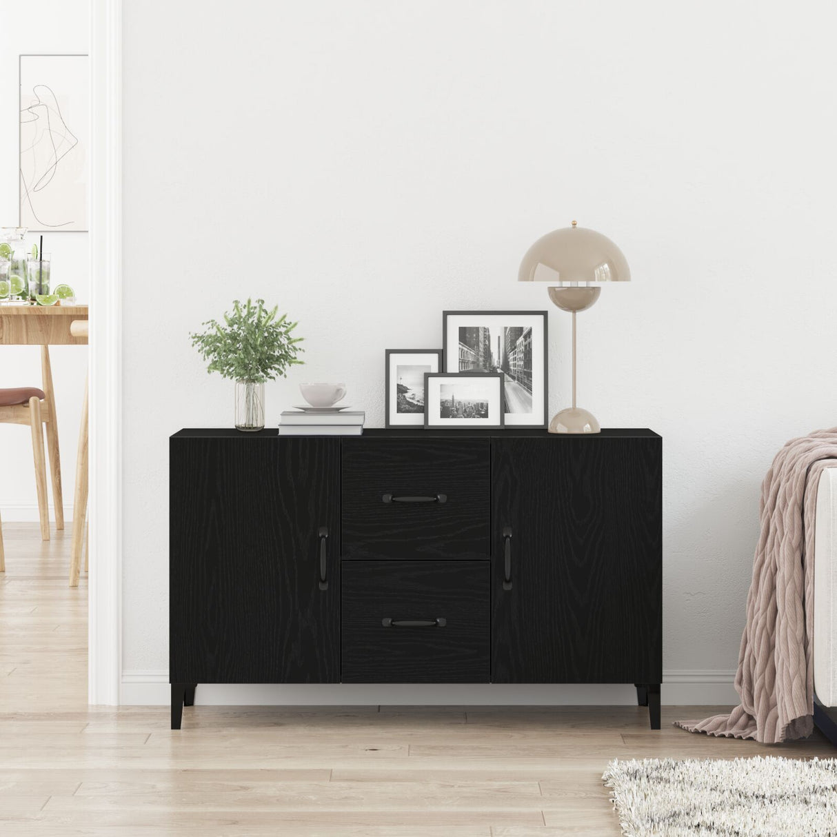 Black Oak Sideboard - 100 X 36 X 60 Cm - Made Of Engineered Wood