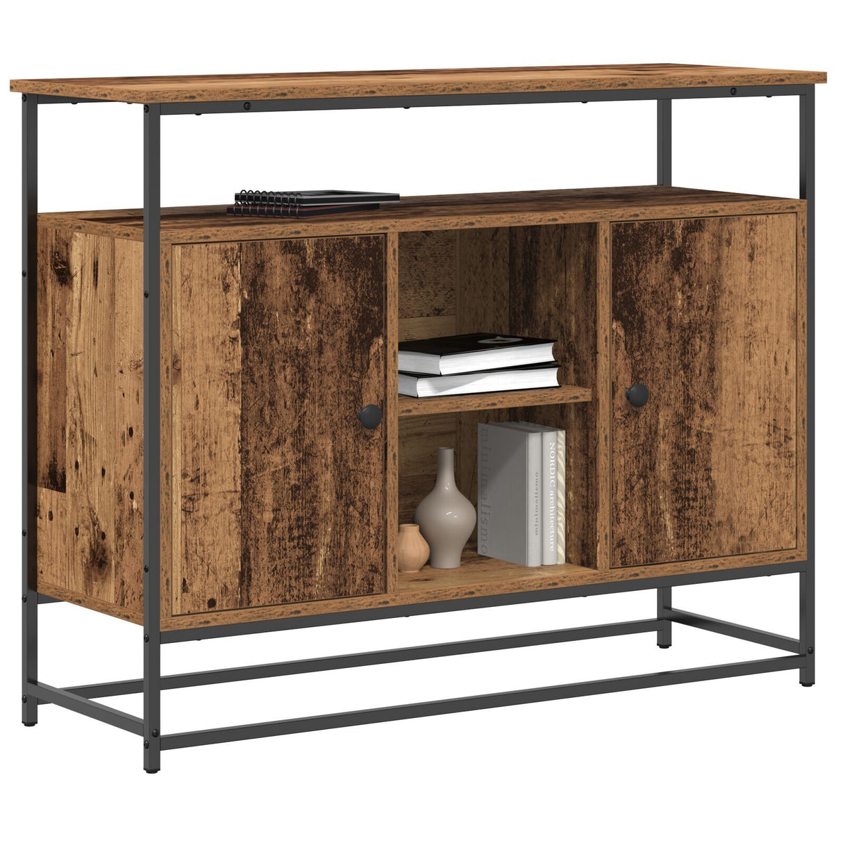 Sideboard Old Wood 100X35X80 Cm Engineered Wood And Steel