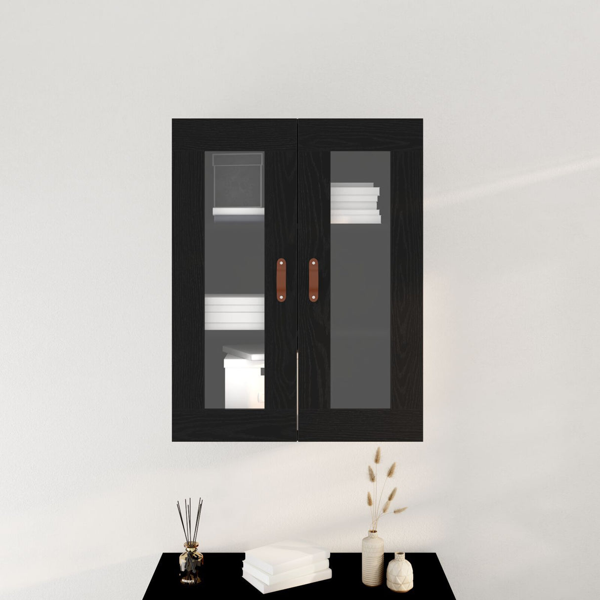 Wall-Mounted Cabinet With Glass Doors Black Oak 69,5X34X90 Cm