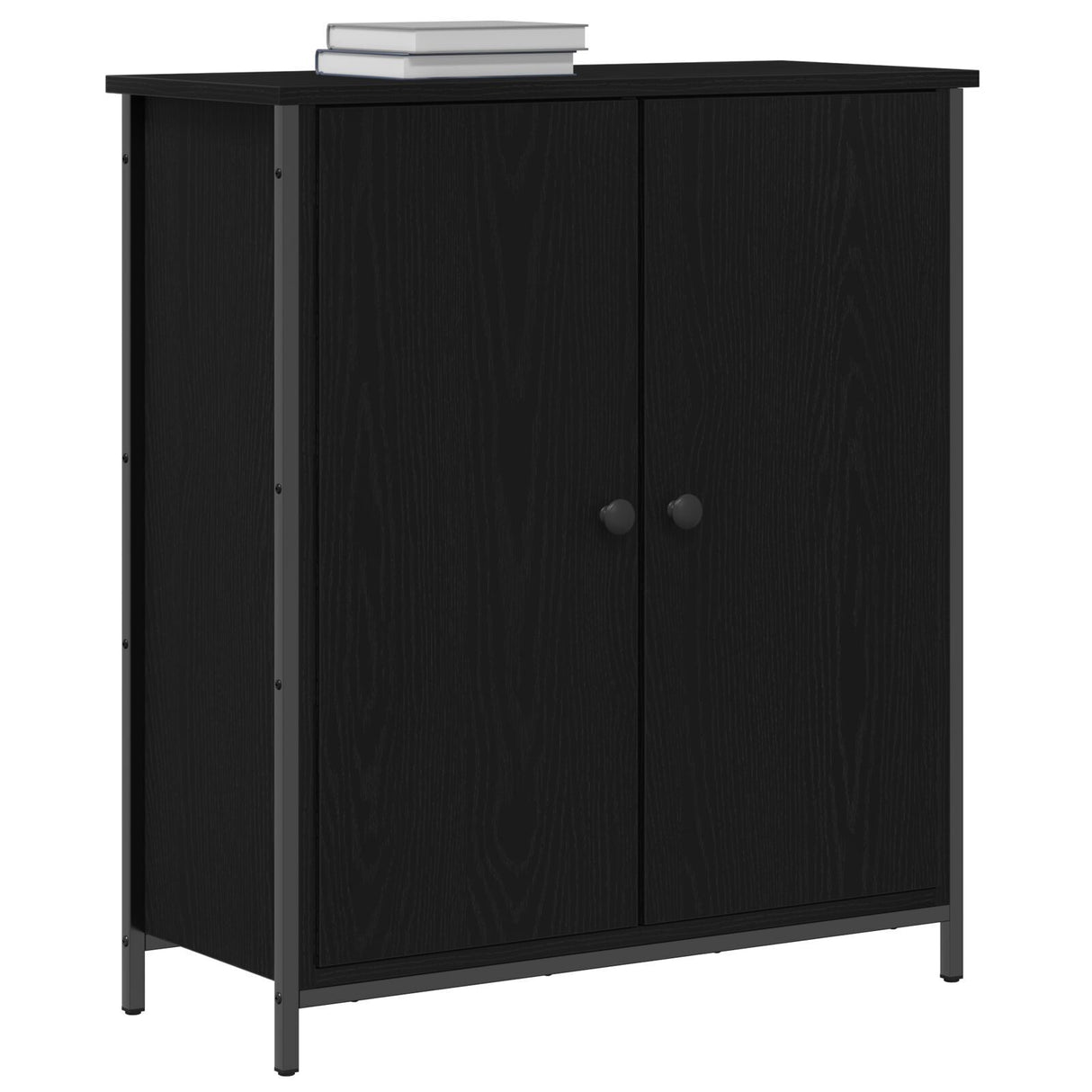 Sideboard Black Oak 70X30X80 Cm Engineered Wood And Steel