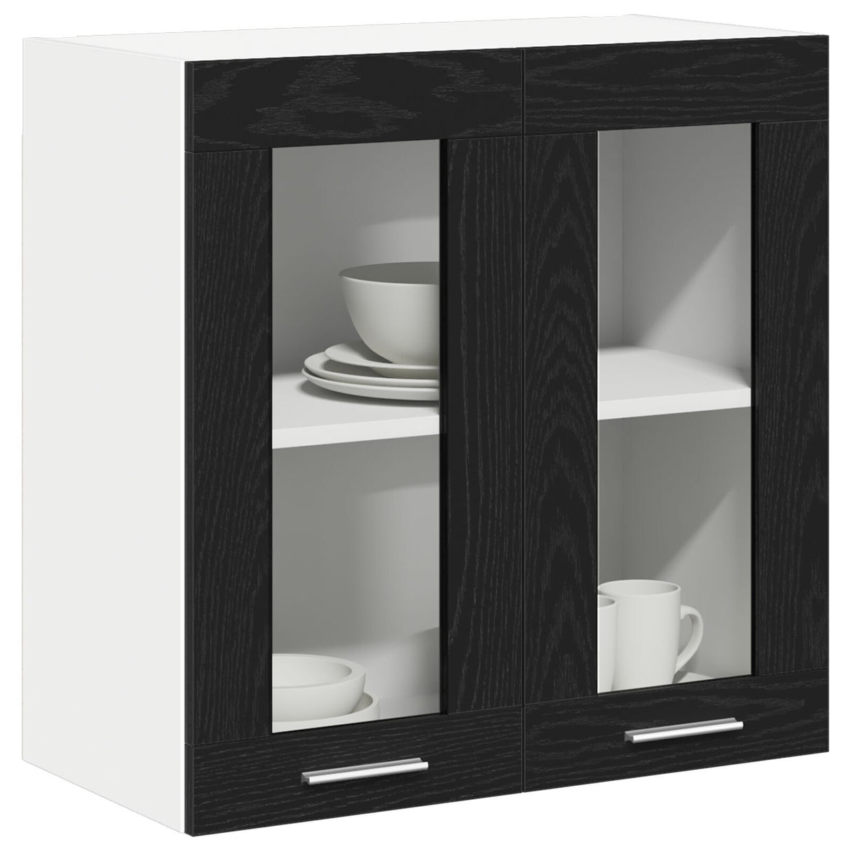 Hanging Glass Cabinet In Black Oak - 60X31X60 Cm, Made From Engineered Wood