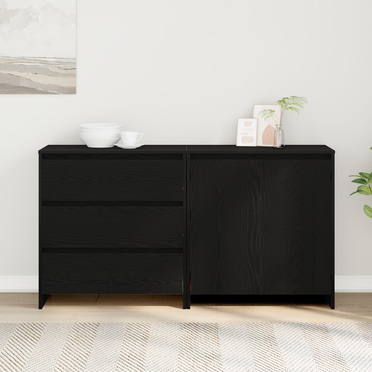 2-Piece Sideboards In Black Oak Engineered Wood