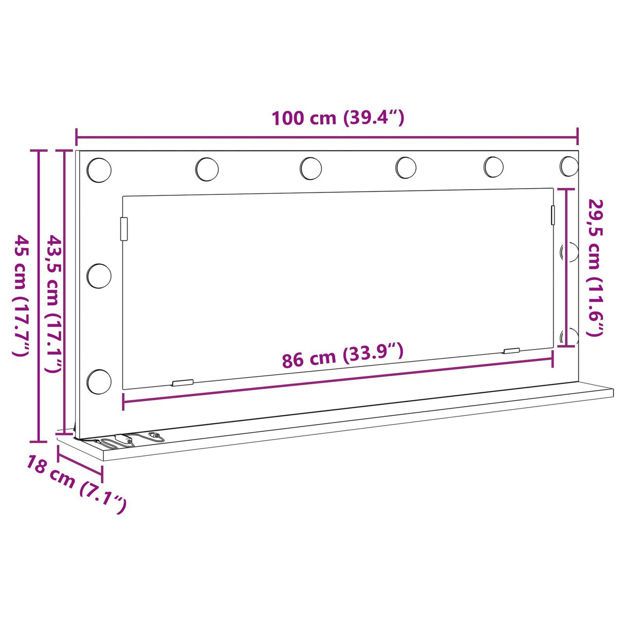 Vanity Mirror With Led Lights Old Wood 100X45X18 Cm